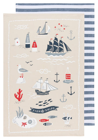 Now Designs Fish and Ships Dishtowels Set of 2