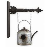 K & K Interiors Tin Kettle Birdhouse Hanging Ornament