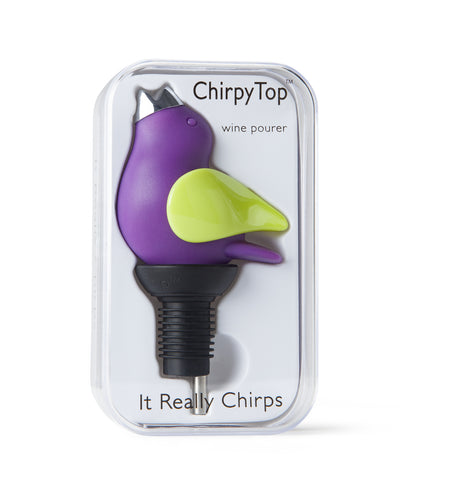 ChirpyTop Wine Pourer Purple Body with Green Wings