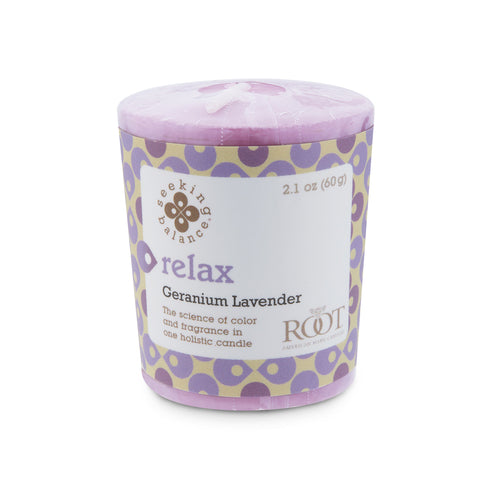 Root 20 hour Seeking Balance Relax Geranium Lavender Votive