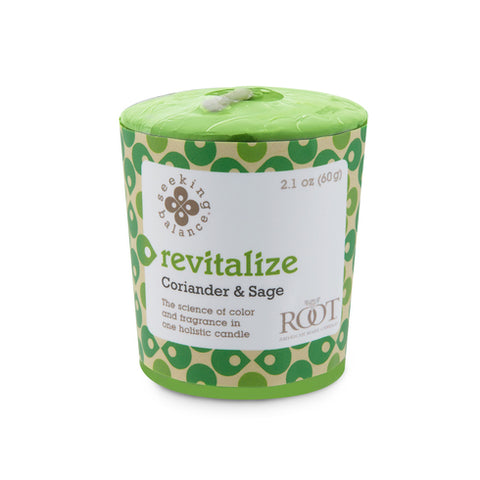 Root 20 hour Seeking Balance Revitalize Coriander and Sage Votive