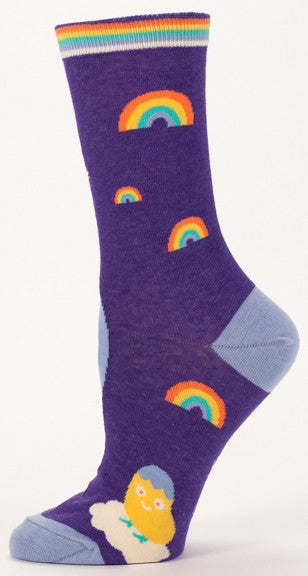 Blue Q Women's Crew Socks Shitting Rainbows Kind Of Day