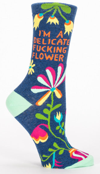 Blue Q Women's Crew Socks I'm A Delicate Fucking Flower