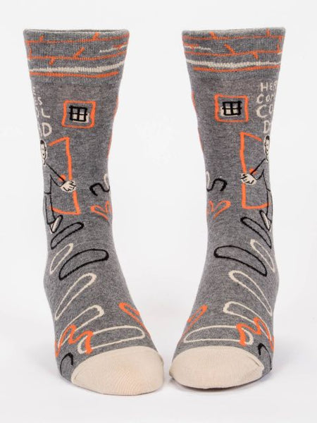 Blue Q Men's Crew Socks Here Comes Cool Dad