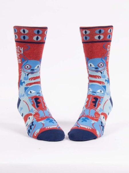 Blue Q Men's Crew Socks Crazy Cat Dude