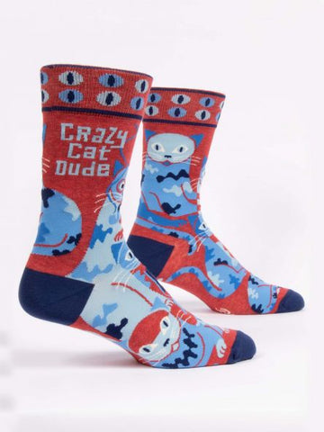 Blue Q Men's Crew Socks Crazy Cat Dude