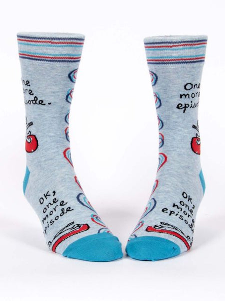 Blue Q Men's Crew Socks One More Episode, Ok, One More Episode
