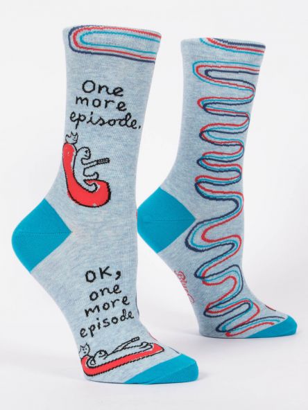 Blue Q Women's Crew Socks One More Episode, Ok, One More Episode