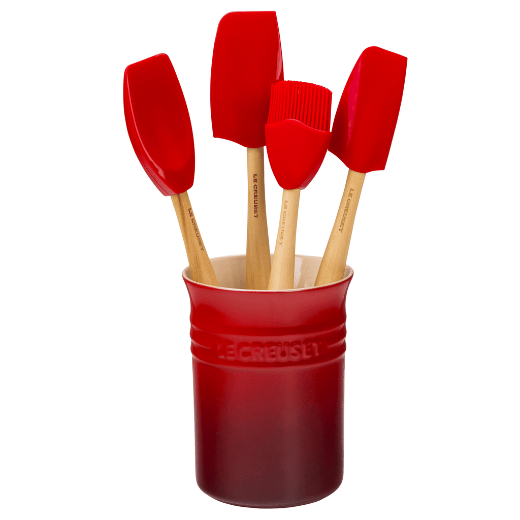 Le Creuset Cherry 5 Piece Utensils With Crock